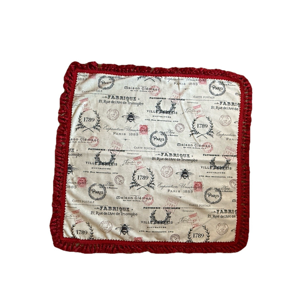 Custom Made French Country Linen Tablecloth Paris France Red Fringe Trim Luxury